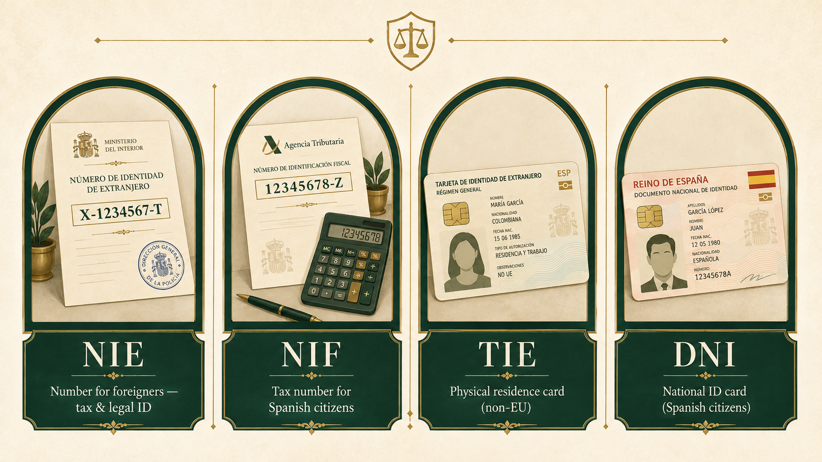 Comparativa de NIE, NIF, TIE y DNI: número de extranjero, número fiscal español, tarjeta de residencia y documento nacional de identidad