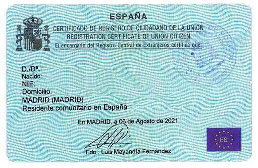 NIE VERDE CERTIFICADO DE REGISTRO DE CIUDADANO DE LA U E E residence NIE VERDE CERTIFICADO DE REGISTRO DE CIUDADANO DE LA U E E residence